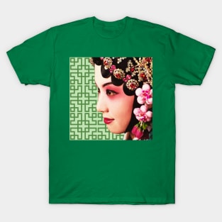 Chinese Opera Star with Green Tile Floor Pattern- Hong Kong Retro T-Shirt